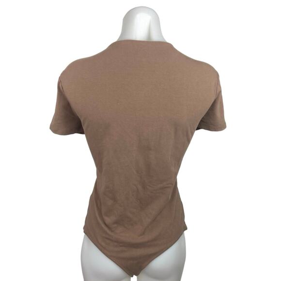 Abercrombie & Fitch Women Brown Crew Neck Short Sleeve One Piece Bodysuit Top XL - Picture 2 of 4